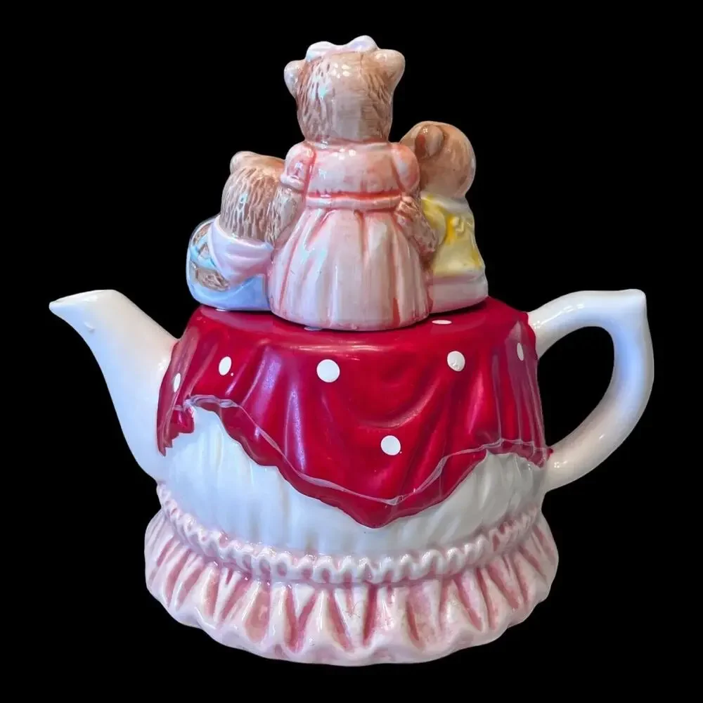 Teddy Bear Picnic Momma Cubs Sweet Collectible Tea Pot‎ Vtg Nursery Baby Decor
